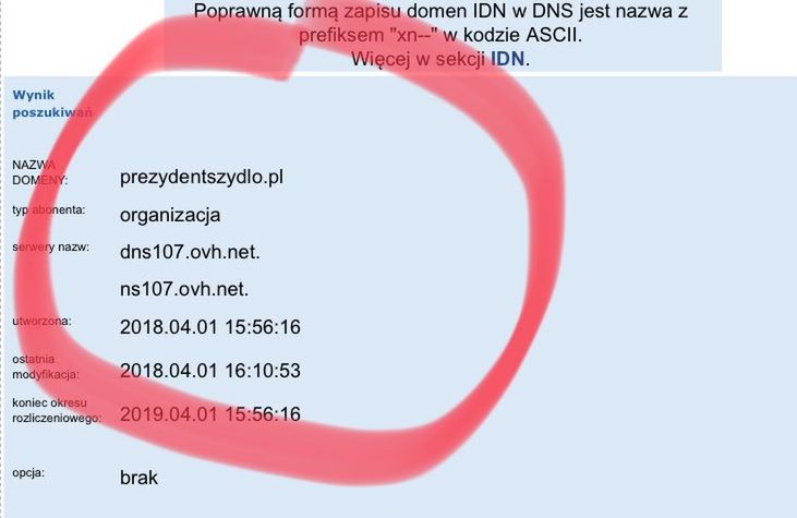 Ktoś wykupił domenę PrezydentSzydlo.pl. Transakcję wykonano 1 kwietnia