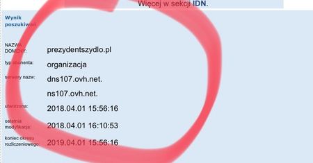 Ktoś wykupił domenę PrezydentSzydlo.pl. Transakcję wykonano 1 kwietnia