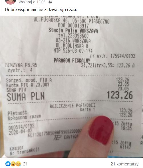 Paragon za paliwo. 