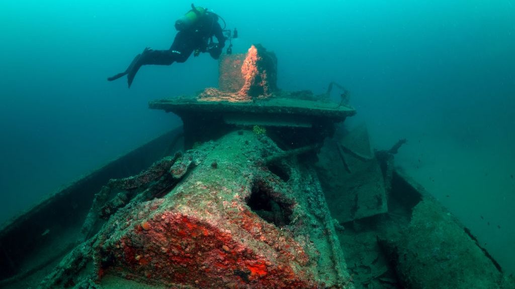 Historic Gallipoli Underwater Park, a new route for diving enthusiasts with WWI shipwrecks
CANAKKALE, TURKIYE - MARCH 10: Divers inspect to HMS Lundy Warship Wreck, which was served as a minesweeper on behalf of the British Government during World War I, at the Historic Gallipoli Underwater Park in Canakkale, Turkiye on March 10, 2024. The ship, built in 1908, was built as a 188-ton trawler as the exact way the ship sank is unknown. The World War I shipwrecks, which were opened to diving tourism in 2021 with the initiatives of the Turkish Ministry of Culture and Tourism and the Gallipoli Historical Site Presidency, have become one of the favorite routes for those who want to explore history under water. (Photo by Tahsin Ceylan/Anadolu via Getty Images)
Anadolu
188-ton trawler, canakkale, dive, divers, historic gallipoli underwater park, hms lundy, inspect, lundy minesweeping warship wreck, lundy warship wreck, march, sunken ship, turkiye, world war i shipwreck, wwi