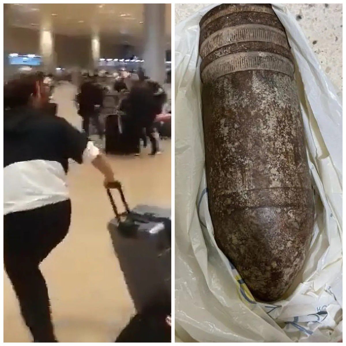 Panika na lotnisku w Izraelu. Po prawej zdjęcie niewybuchu, który Amerykanie chcieli zabrać jako "pamiątkę" z wakacji