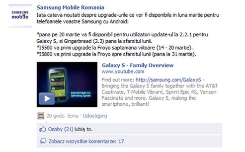 Aktualizacja Samsunga Galaxy S coraz bliżej