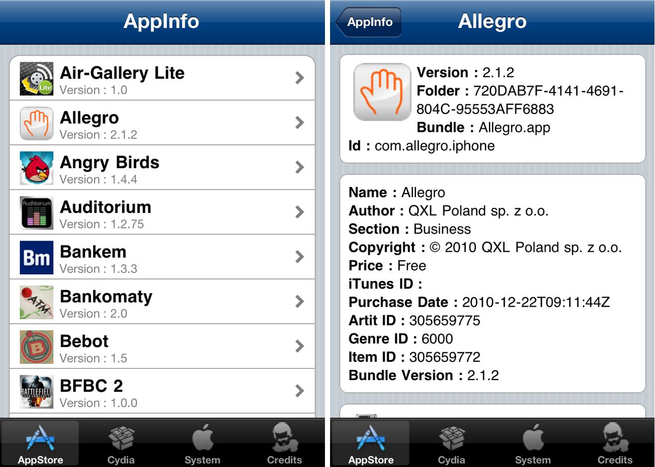 AppInfo udzieli szczegółowych informacji o zainstalowanych aplikacjach