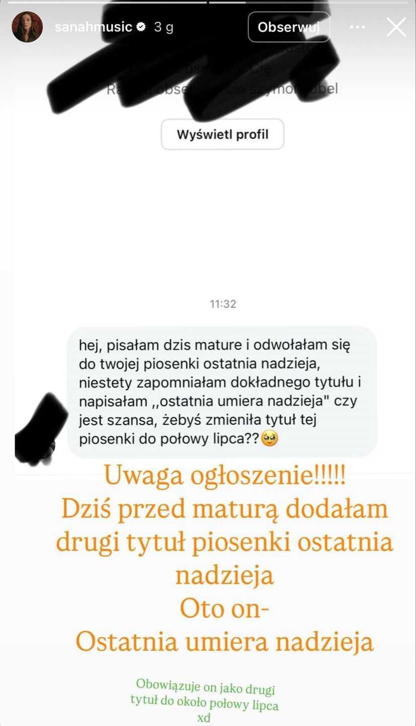 Sanah zmieniła tytuł piosenki z myślą o swojej fance