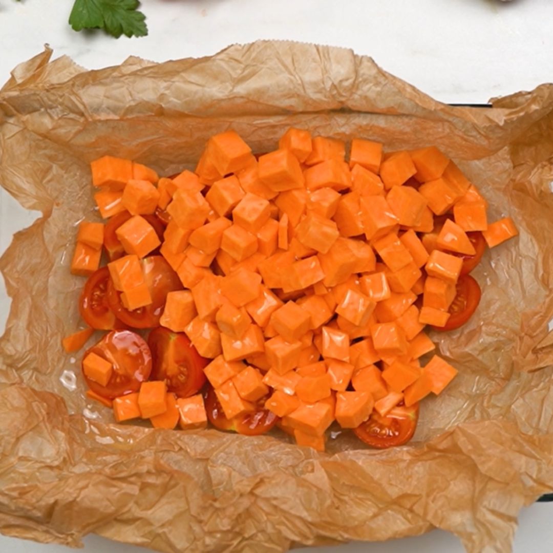 Time to prepare the side dishes that will go into the oven.