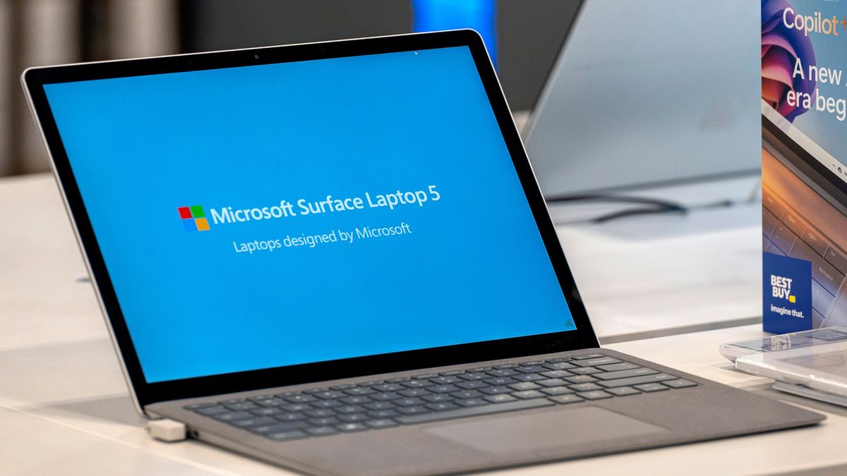 A Microsoft Surface laptop Copilot+ PC at a Best Buy store in Union City, California, US, on Tuesday, June 18, 2024. Microsoft Corp.'s Copilot+ PCs, the firm's new AI Windows laptops, go on sale at Best Buy Co. stores starting Tuesday. Photographer: David Paul Morris/Bloomberg via Getty Images