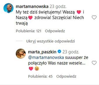 Marta Manowska składa życzenia Marcie Paszkin z okazji rocznicy ślubu