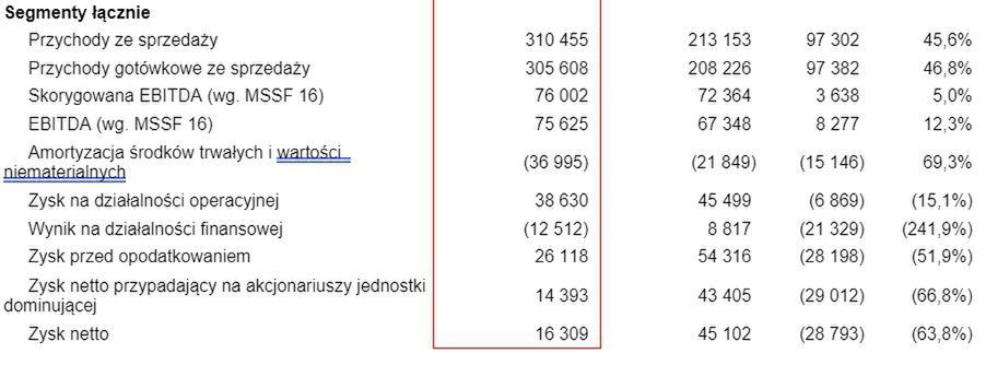 Wybrane pozycje sprawozdania z wyniku finansowego