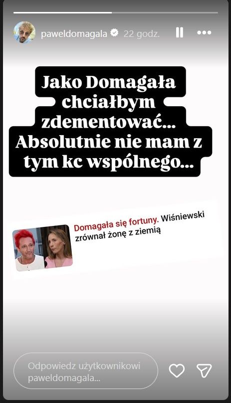 Paweł Domagała wydał oświadczenie w sprawie Wiśniewskich 