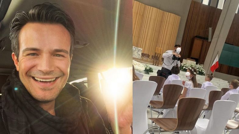 Mikołaj Krawczyk pokazuje dzień komunii świętej synów