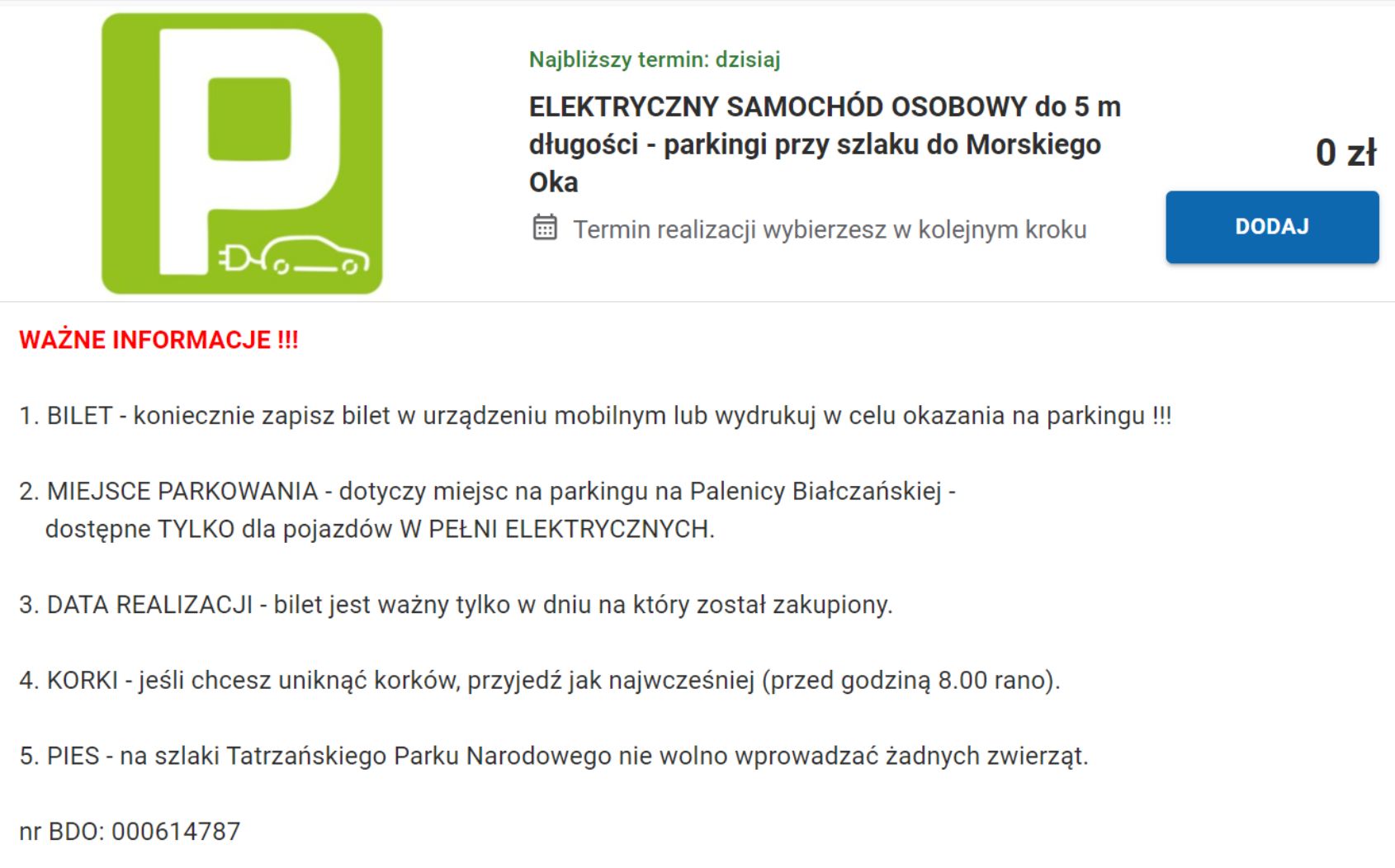 Darmowe bilety (zrzut ekranu)