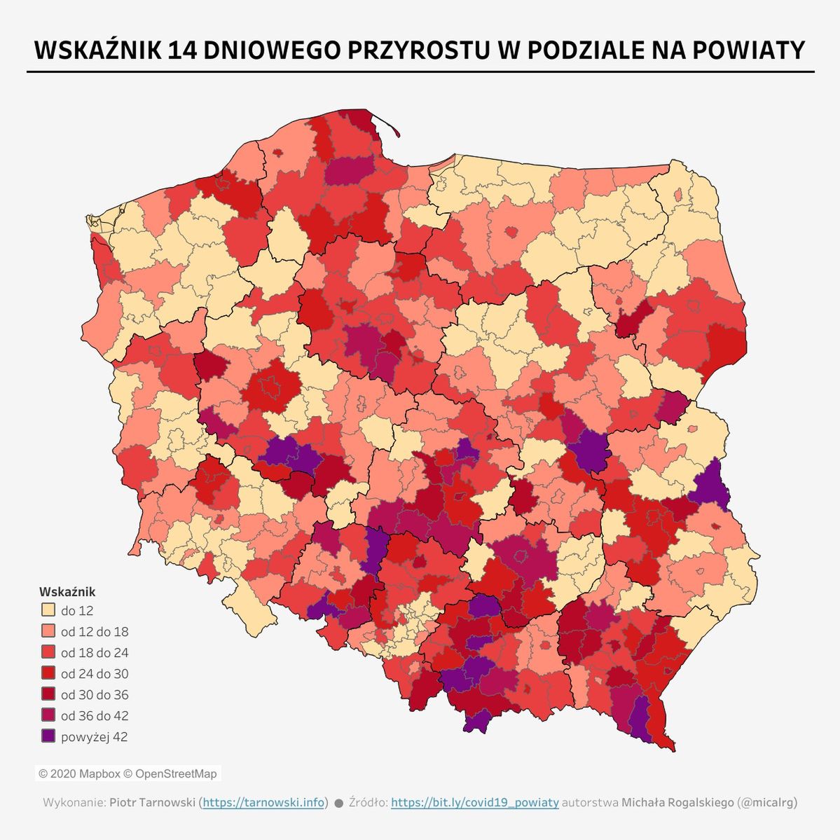 Powiaty, gdzie najszybciej przybywa zakażeń na 10 tys. mieszkańców. 