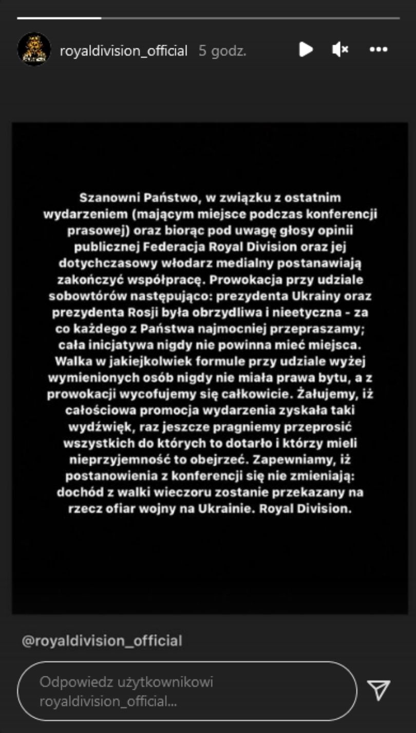 Federacja Royal Division przeprasza za pomysł walki sobowtórów
