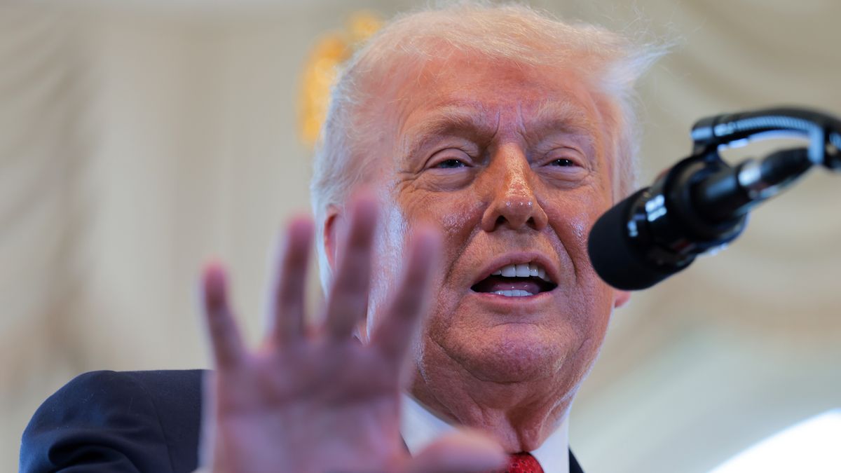PALM BEACH, FLORIDA - JANUARY 16: U.S. President Donald Trump speaks during a Road Dedication Ceremony at Mar-a-Lago on January 16, 2026 in Palm Beach, Florida. Florida State lawmakers approved the name change of a portion of Southern Boulevard to “President Donald J. Trump Boulevard.” (Photo by Anna Moneymaker/Getty Images)
