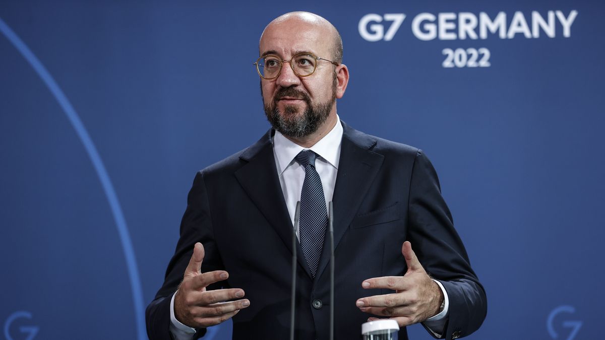 BERLIN, GERMANY - SEPTEMBER 09: European Council President Charles Michel and German Chancellor Olaf Scholz (not seen) hold a joint press conference after the their meeting in Berlin, Germany on September 09, 2022. (Photo by Abdulhamid Hosbas/Anadolu Agency via Getty Images)