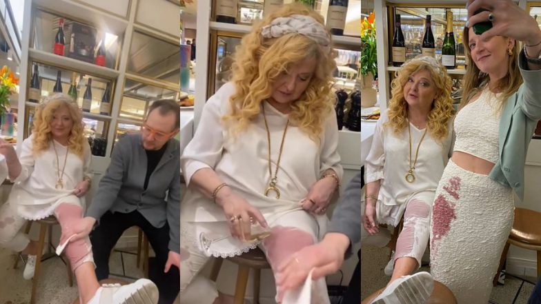Magda Gessler oblała się winem w restauracji. Tak próbowała usunąć plamy