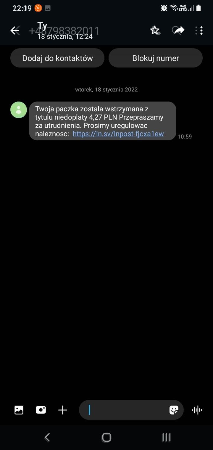 Fałszywa wiadomość SMS