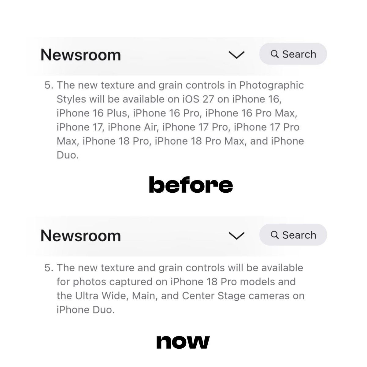 Apple usunęło ze strony zapis dotyczący starszych generacjach
