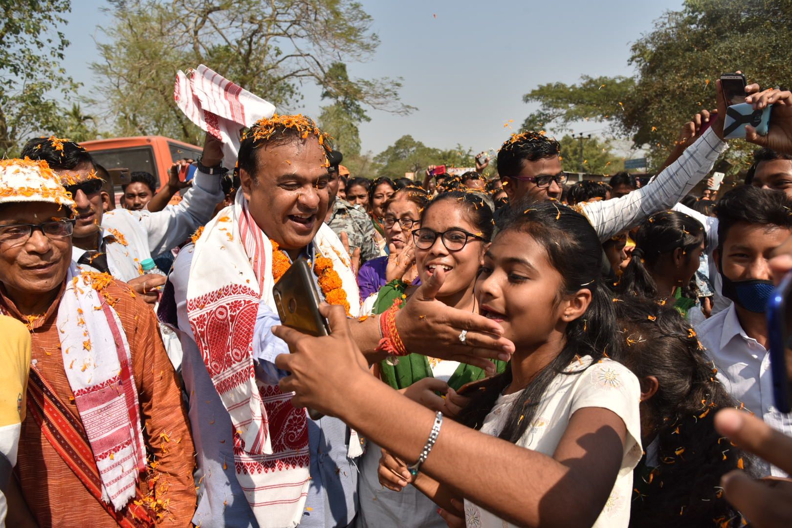 North East Democratic Alliance (NEDA) Convenor and Assam Health Minister Dr. Himanta Biswa Sarma during a mega bicycle rally ahead of the forthcoming Assam Assembly elections in Lakhimpur District of Assam , India on Feb 21,2021. (Photo by Anuwar Hazarika/NurPhoto via Getty Images)