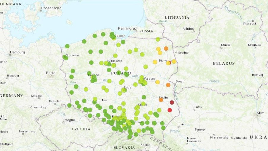 GIOŚ. Mapa ze stacji pomiarowych