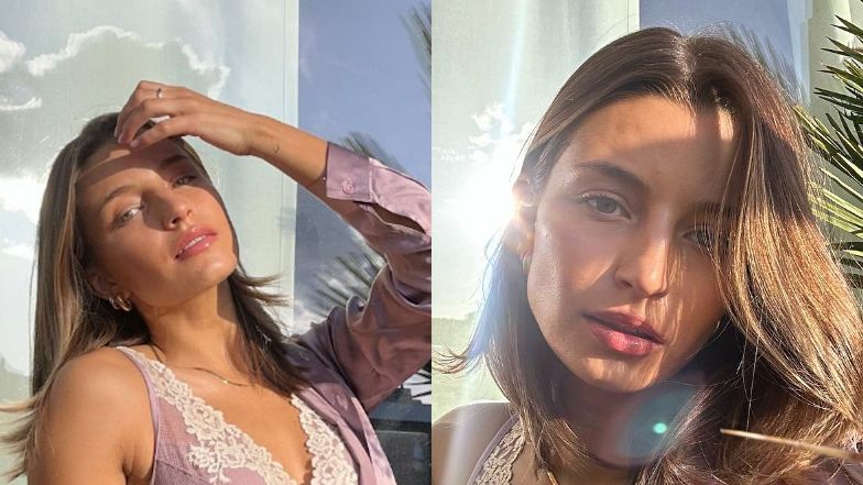 Julia Wieniawa w koronkach pozuje na balkonie