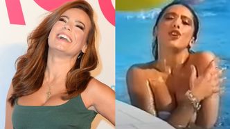 FIGLARNA Anna Mucha niczym Sabrina wdzięczy się w bikini na basenie. Hotówa? (FOTO)