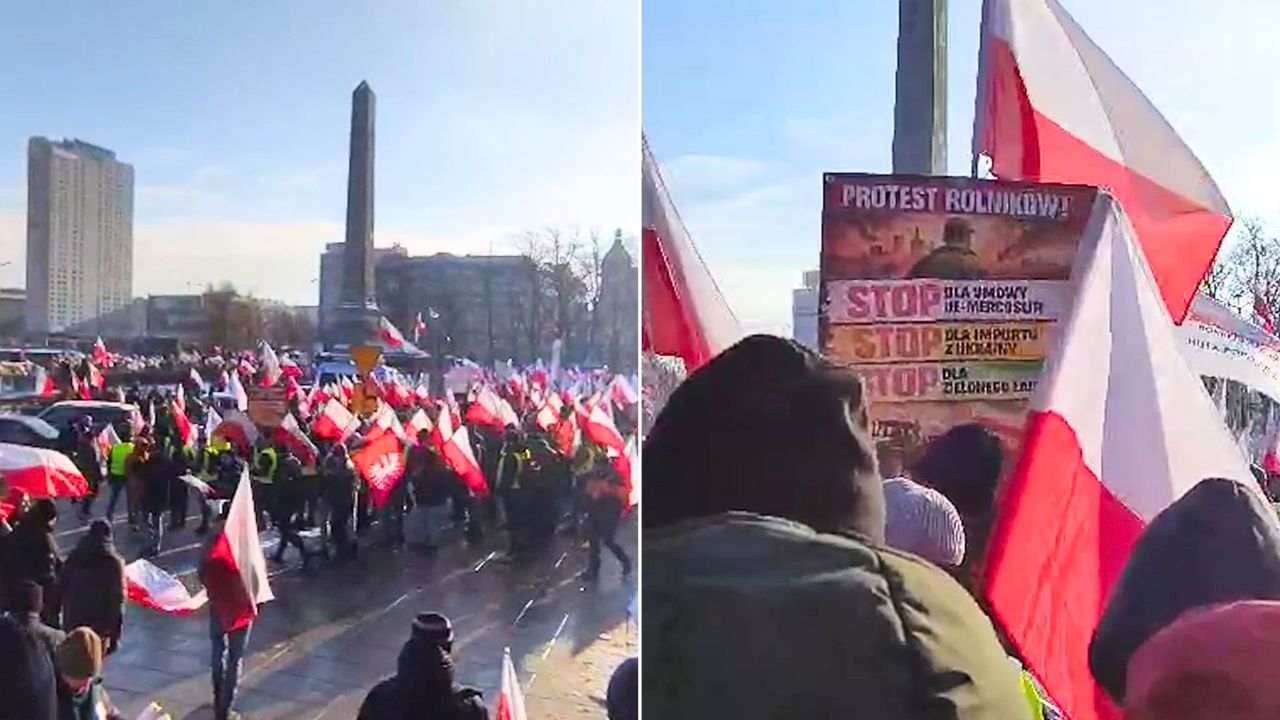 Protest rolników w Warszawie. Nagranie z Placu Defilad