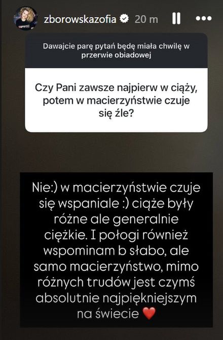 Wpis Zofii Zborowskiej-Wrony na Instagramie