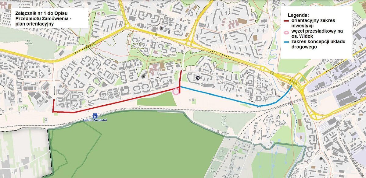 Plan orientacyjny planowanej inwestycji przedłużenia ul. Lubelskiego Lipca '80