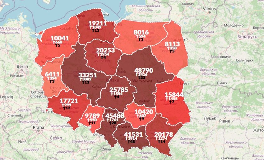 Mapa zakażeń koronawirusem w Polsce [30.10.2020]