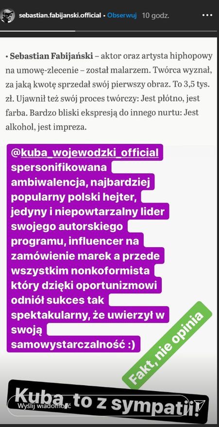 Sebastian Fabijański odpowiada na krytykę Kuby Wojewódzkiego