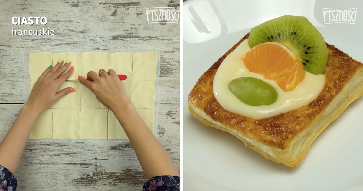 Kieszonki z ciasta francuskiego na słodko – z budyniem i owocami. Zrobisz je w mniej niż 30 minut