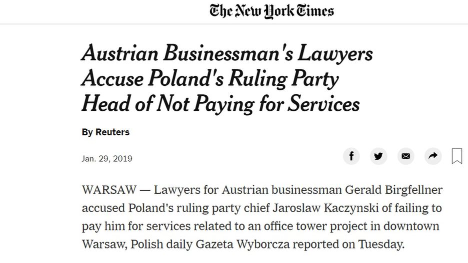 Informacje o oskarżeniach wobec Jarosława Kaczyńskiego podał m.in. New York Times