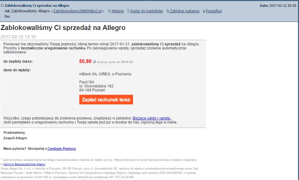 Serwis niebezpiecznik.pl pokazał, jak wygląda fałszywy mail 