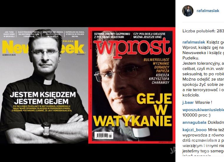 Rafał Maślak krytykuje księdza-geja