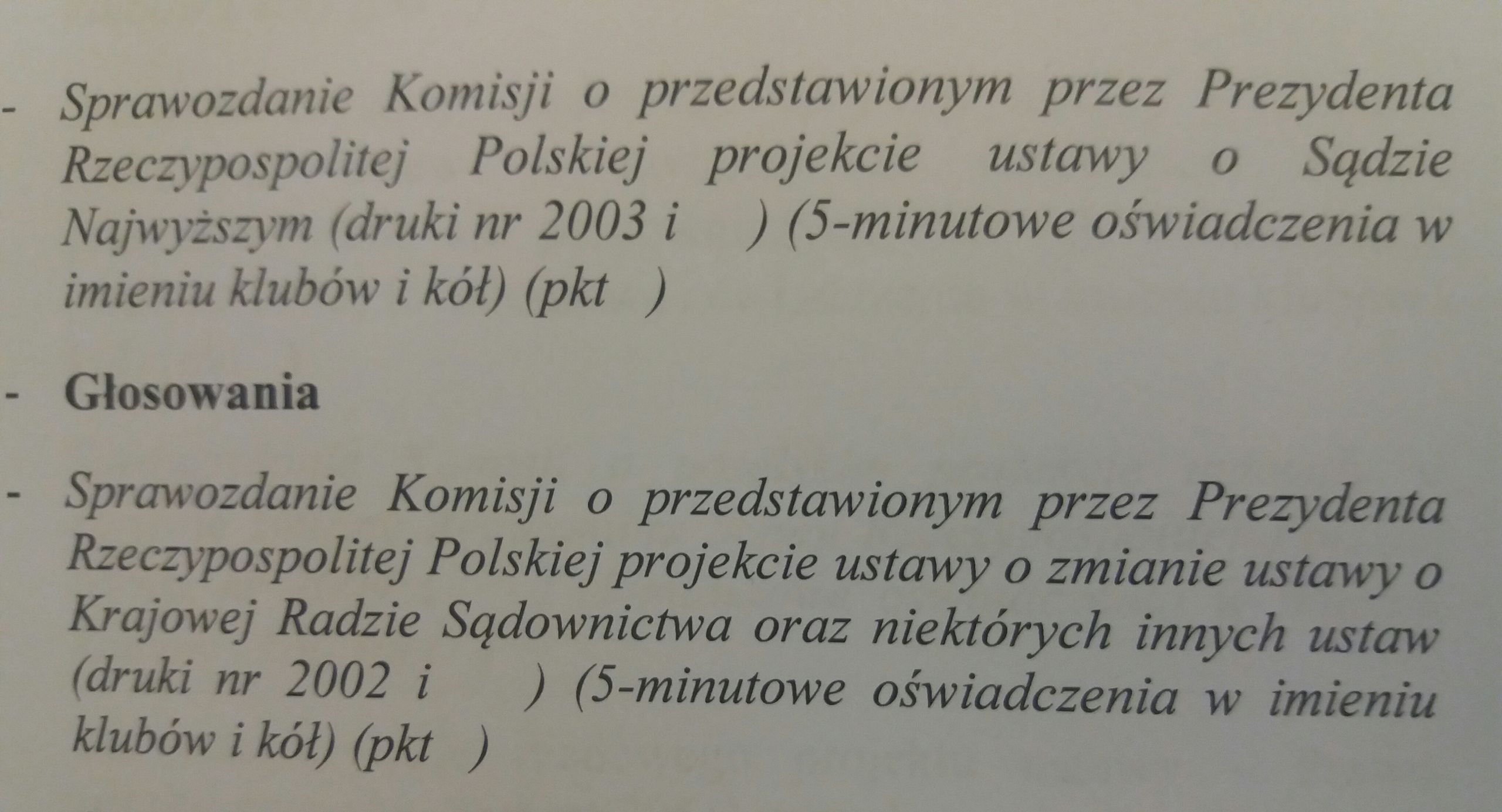 Fragment wstępnego harmonogramu posiedzenia Sejmu zaplanowanego na 6-8 grudnia 