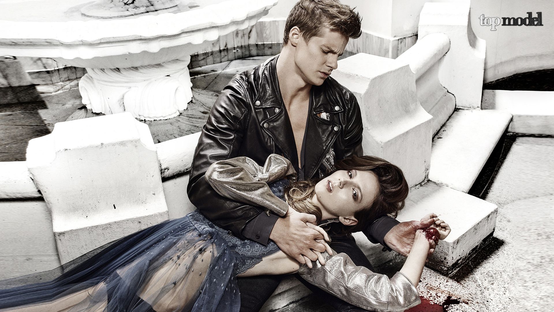 Michael Mikołajczuk i Natalia Gulkowska - sesja Ze śmiercią jej do twarzy w Top Model 5Michael Mikołajczuk i Natalia Gulkowska - sesja horror w Top Model 5