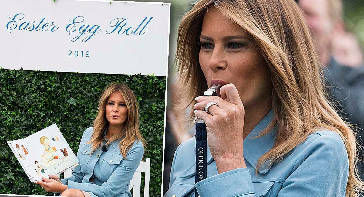 Melania Trump w drogiej sukience turla pisanki pod Białym Domem