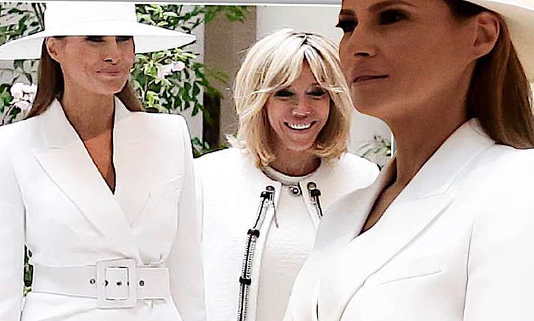 Melania Trump i Brigitte Macron w białych kreacjach w National Gallery of Art w Waszyngtonie