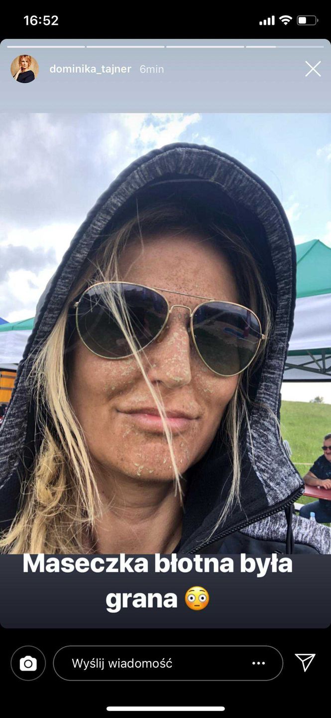 Dominika Tajner z maseczką błotną na twarzy