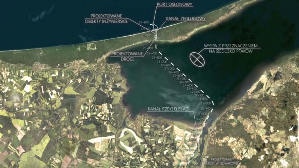 Niski stan wody na Zalewie Wiślanym uniemożliwia budowę sztucznej wyspy bez pogłębienia toru wodnego na odcinku ok. 1600 m.