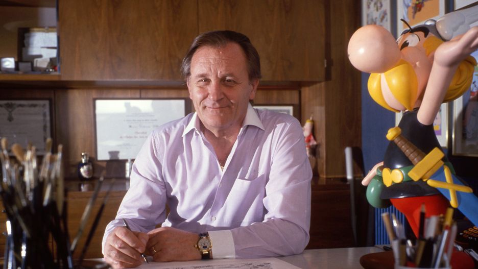 Albert Uderzo przy pracy, 1989 r.