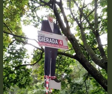 Powiesili na drzewie wizerunek Artura Gierady z PO. Policja zatrzymała dwóch mężczyzn