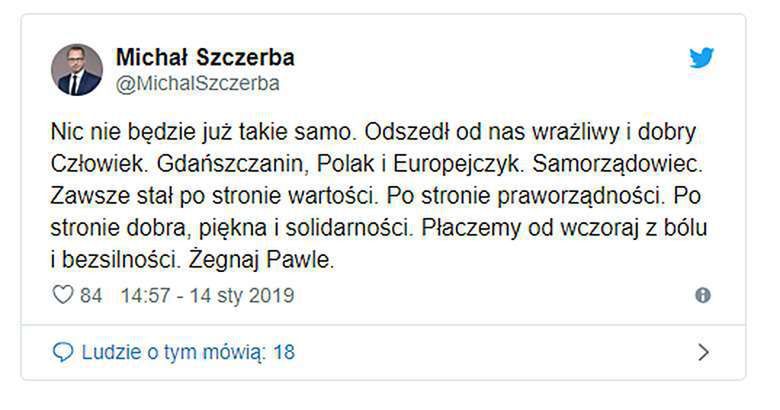 Michał Szczerba żegna Pawła Adamowicza
