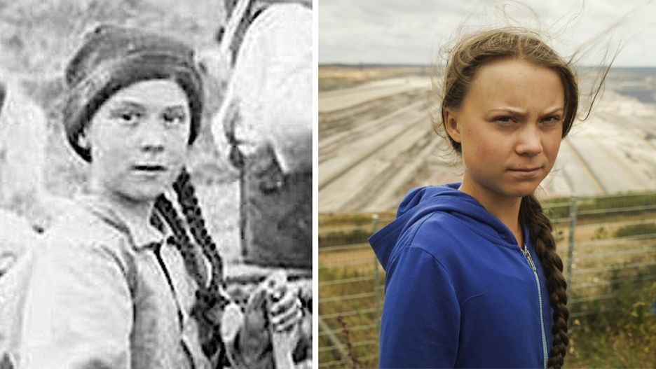 Greta Thunberg (a raczej ktoś łudząco do niej podobny) na zdjęciu z 1898 roku i obecnie