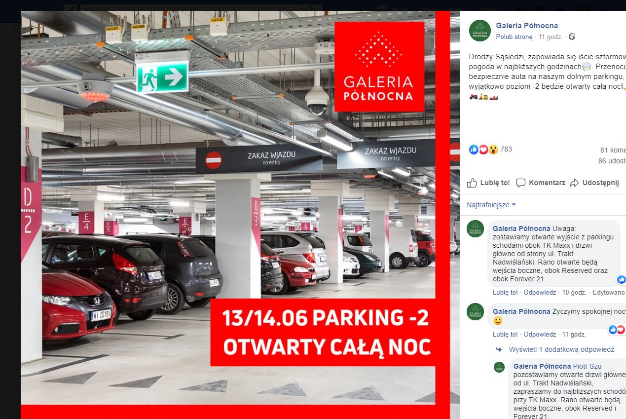 Burze i nawałnice w Polsce. Galeria Północna udostępniła mieszkańcom parking na noc