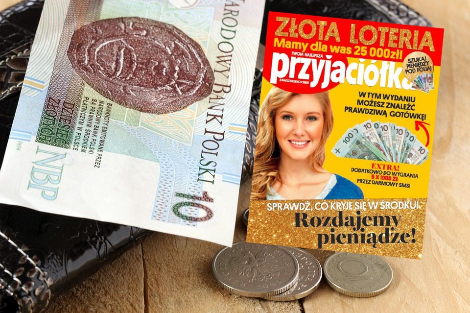 Banknoty w "Przyjaciółce". Losowo ukryte pod złotą folią