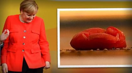 Merkel obrzucona pomidorami na wiecu w Heidelbergu