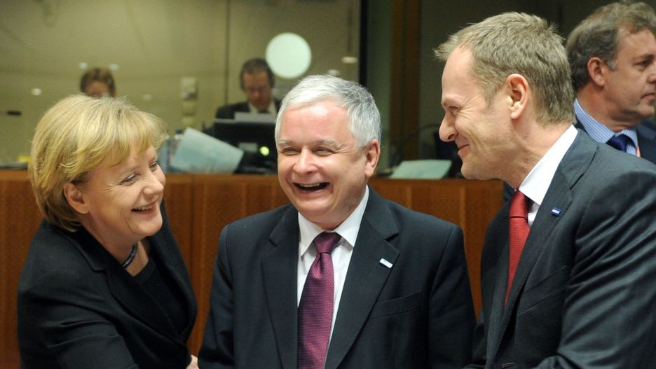 Kanclerz Niemiec Angela Merkel, ś.p. prezydent RP Lech Kaczyński i ówczesny premier RP Donald Tusk, Bruksela, 2009 r.