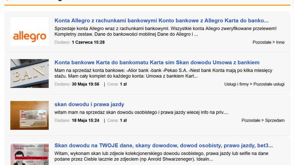 Ofert sprzedaży "kolekcjonerskich" dowodów jest sporo